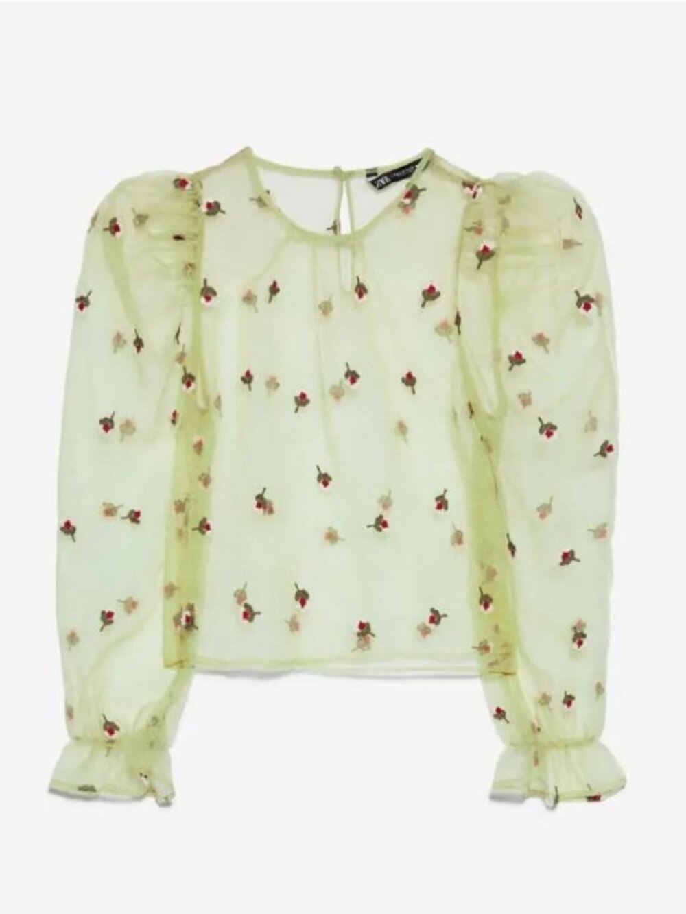 ZARA Floral Embroidered Green Organza Blouse | Size Large - Picture 13 of 13